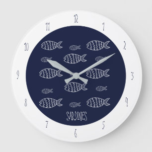 Sardines Coastal Line Art Kitchen Wall Clock