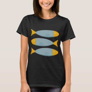 Sardines Fish Illustration in Blue & Yellow T-Shirt