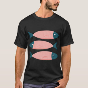 Sardines Fish Illustration in Pink & Blue T-Shirt