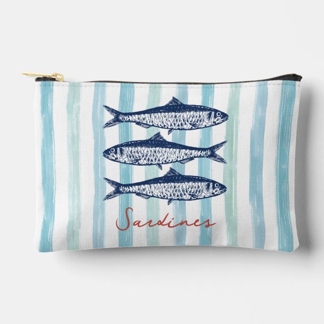 Sardines Fisherman Aesthetic Coastal Stripes Accessory Pouch (Front)