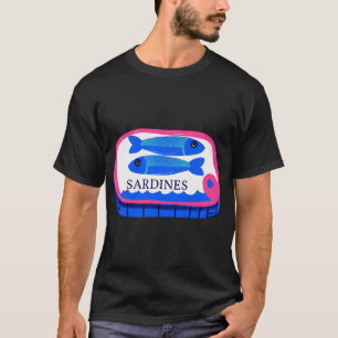 Sardines in a blue and pink colourful Tin T-Shirt