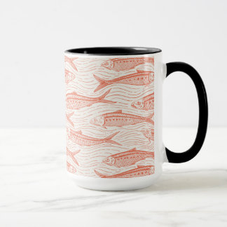 Sardines in Motion in coral and off white Mug