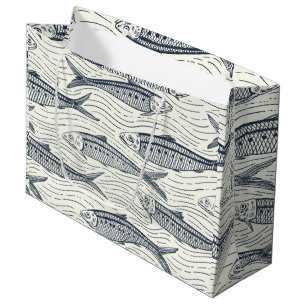 Sardines in Motion in navy and ivory Large Gift Bag