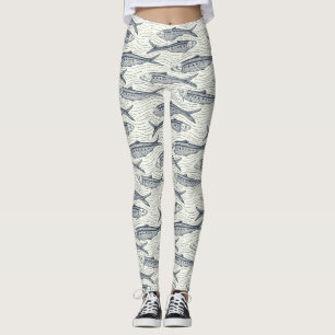 Sardines in Motion in navy and ivory Leggings