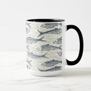 Sardines in Motion in navy and ivory Mug
