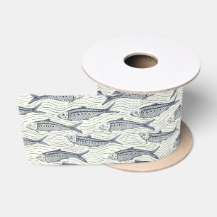 Sardines in Motion in navy and ivory Satin Ribbon