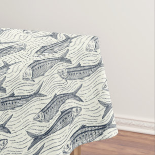 Sardines in Motion in navy and ivory Tablecloth