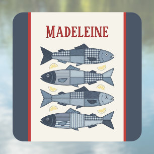Sardines Lemons Patchwork Quilted Coastal Monogram Square Sticker