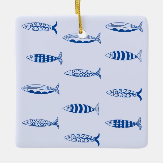 Sardines Pattern Ceramic Ornament (Front)