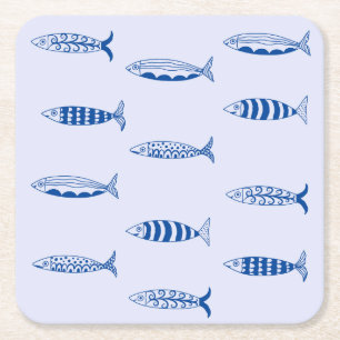 Sardines Pattern Square Paper Coaster