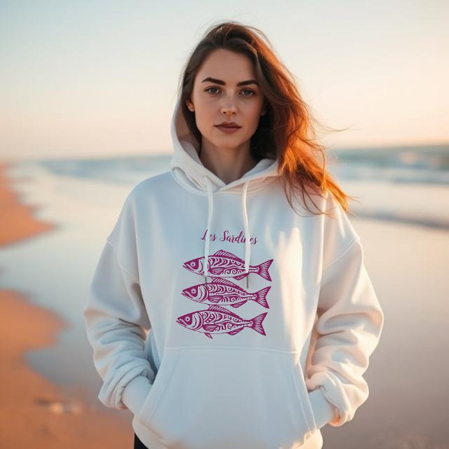 Sardines-Pink Hawaiian Hoodie (Les Sardines Pink Hawaiian-Fisherman style)