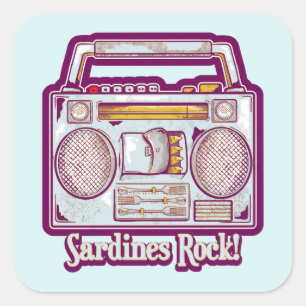 Sardines Rock Funny 80's Stereo Square Sticker