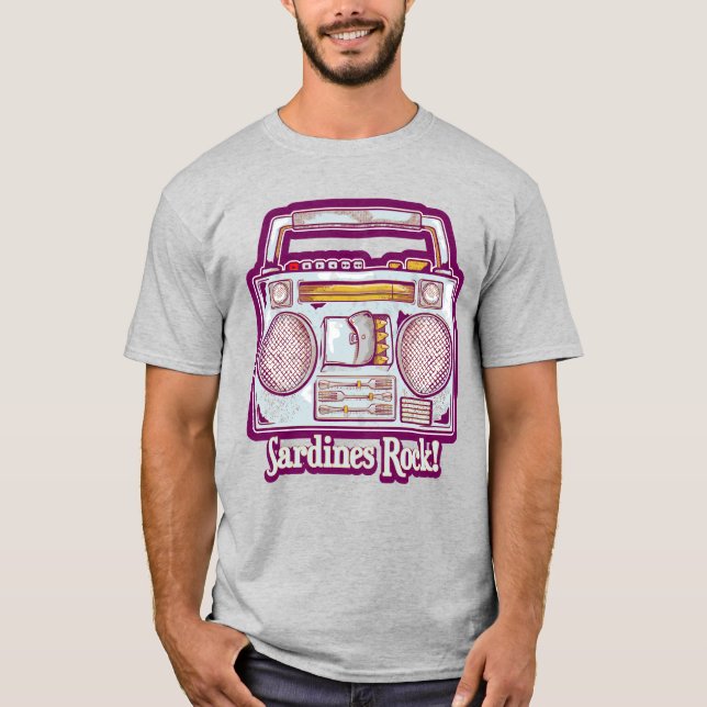 Sardines Rock Funny 80's Stereo T-Shirt (Front)