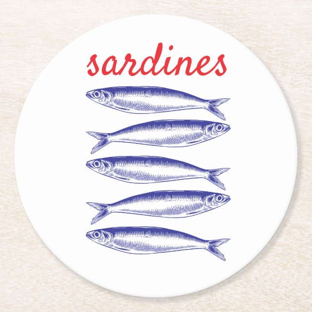 Sardines Round Paper Coaster (Front)