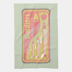 Sardines tin Retro poster style Tea Towel