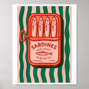 Sardines Tinned Fish Retro Graphic Summer For Men Poster