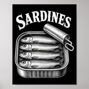 Sardines vintage fish can seafood lover fishing poster
