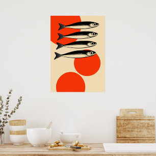 Sardines with Abstract Sun Circles Poster