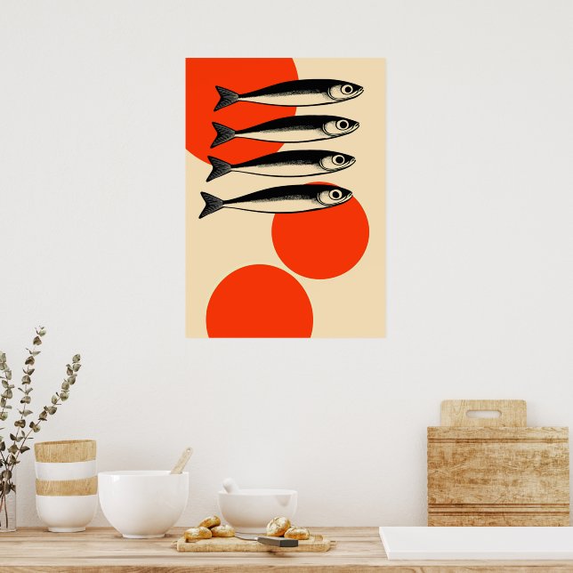 Sardines with Abstract Sun Circles Poster (Kitchen)