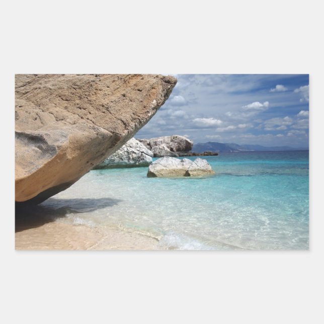 Sardinia beach with big rocks rectangular sticker (Front)