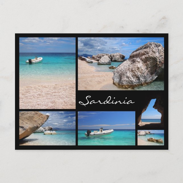 Sardinia beaches black frame collage postcard (Front)
