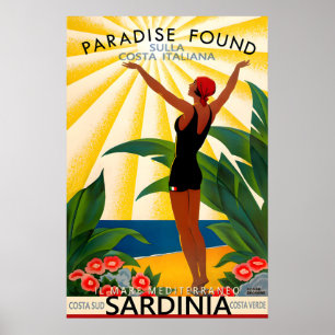 Sardinia Italian Mediterranean Costa Sud Travel Poster