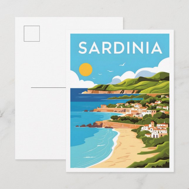 Sardinia Italy Art Vintage Travel Illustration Postcard (Front/Back)