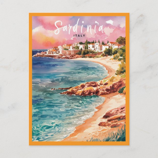 Sardinia  Italy Beach Watercolor Painting Postcard (Front)