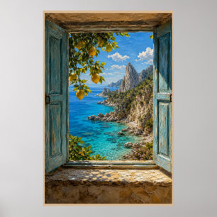 Sardinia Italy Coastal Faux Window Lemon Tree Medi Poster