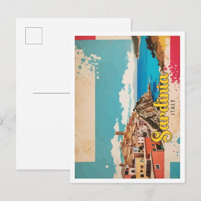 Sardinia Italy Pop Art Travel Illustration Postcard (Front/Back)