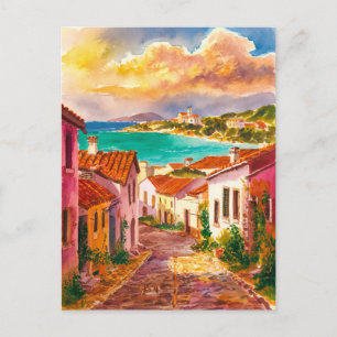 Sardinia  Italy Street Watercolor Painting Postcard