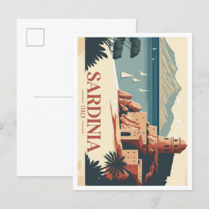 Sardinia Italy Vintage Travel Illustration Postcar Postcard