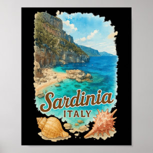 Sardinia Italy Watercolor Beach Travel Souvenir Poster