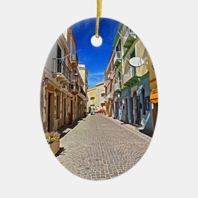 Sardinia - main street in Carloforte Ceramic Tree Decoration (Front)