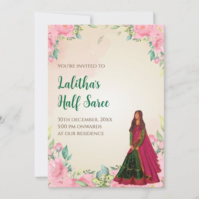 Saree function invite as Digital Half saree invite (Front)