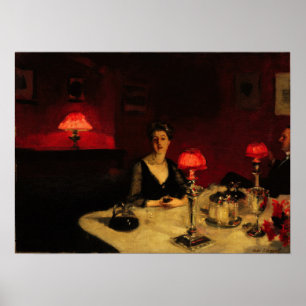 Sargent - Le Verre De Porto, Dinner Table At Night Poster