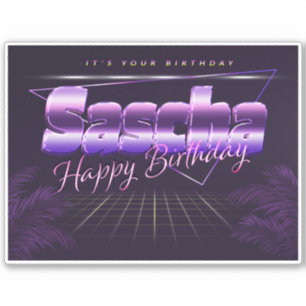 Sascha Name Vorname lila retro Sticker Geburtstag