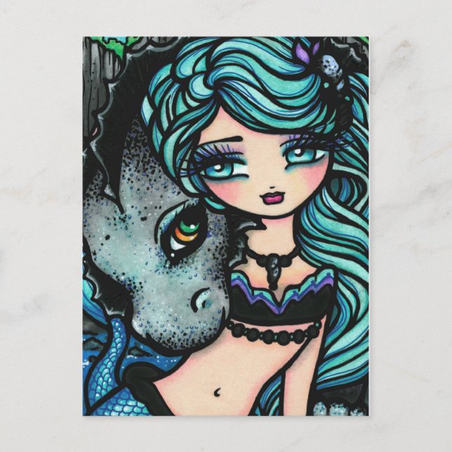 Sasha & Jett Mermaid Fantasy Dragon Art Postcard (Front)