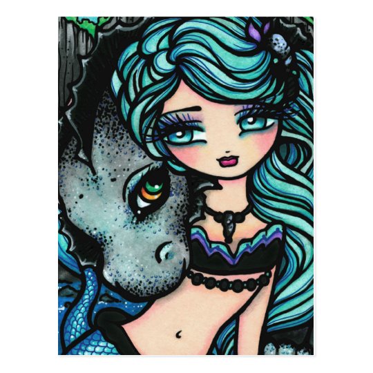 Sasha & Jett Mermaid Fantasy Dragon Art Postcard