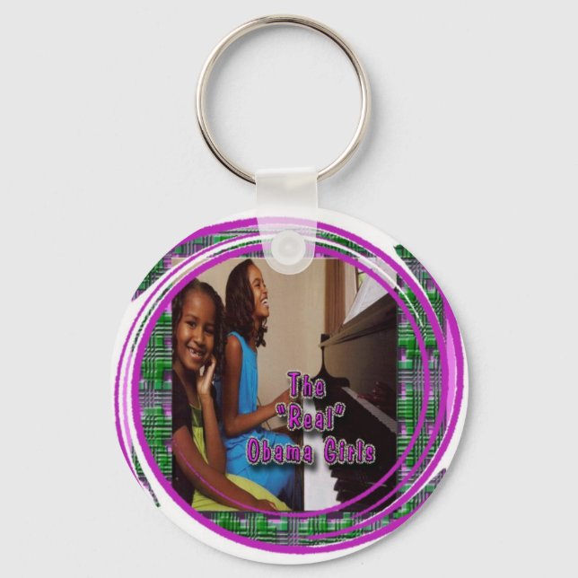 SASHA & MALIA OBAMA GIRLS ROUND KEY RING (Front)