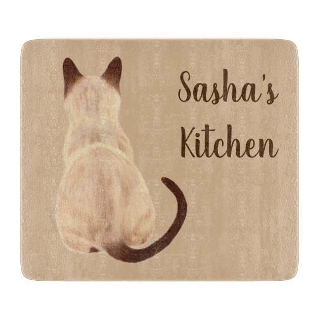 Sasha Siamese Cat Lover Kitty Looking Away Drawing Cutting Board (Front)