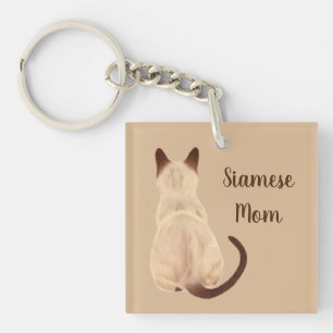 Sasha Siamese Cat Lover Kitty Looking Away Drawing Key Ring