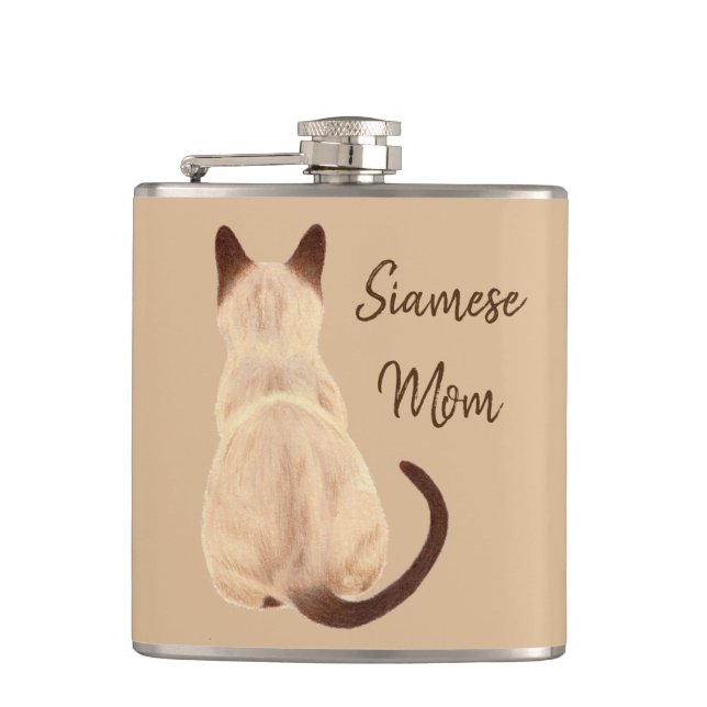 Sasha Siamese Cat Mom Kitty Looking Away Back View Hip Flask (Front)