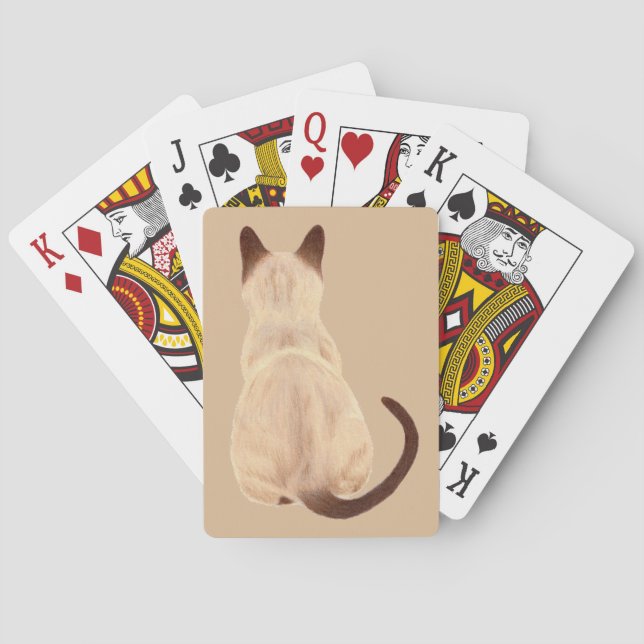 Sasha Siamese Cat Mom Kitty Looking Away Drawing Playing Cards (Back)