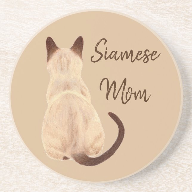 Sasha Siamese Cat Mum Kitty Looking Away Back View Coaster (Front)