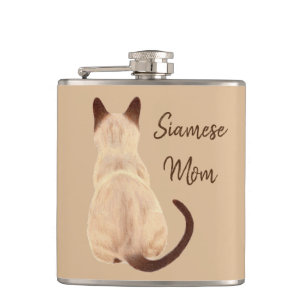 Sasha Siamese Cat Mum Kitty Looking Away Back View Hip Flask