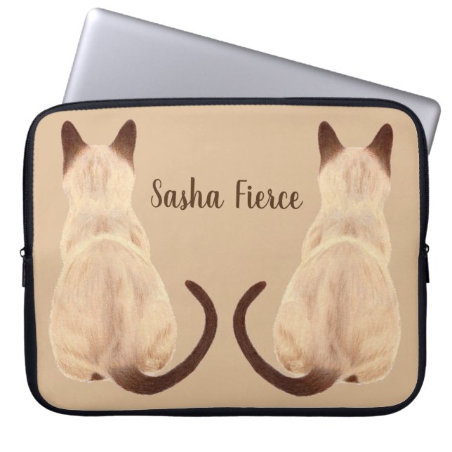Sasha Siamese Cat Mum Kitty Looking Away Back View Laptop Sleeve (Front)