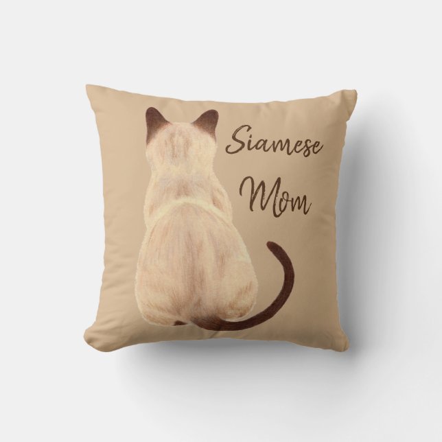 Sasha Siamese Cat Mum Kitty Looking Away Drawing Cushion (Front)