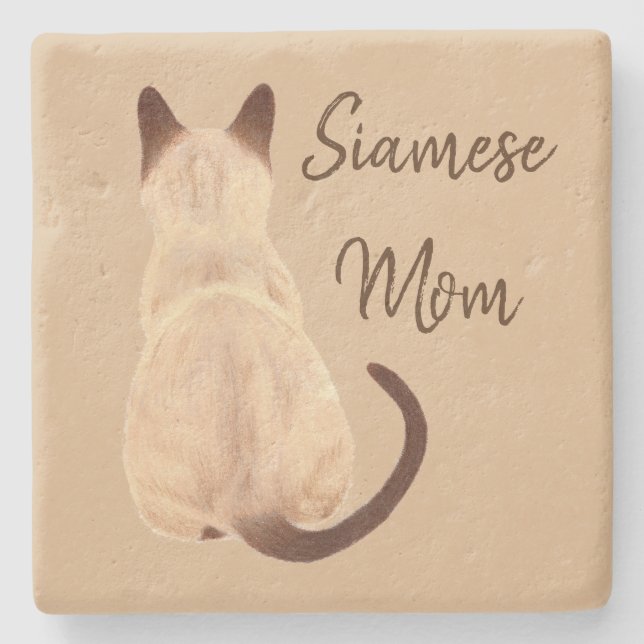 Sasha Siamese Cat Person Kitty Looking Away Art Stone Coaster (Front)