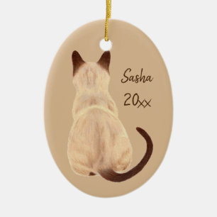 Sasha Siamese Cat Sitting Back View Kitty Custom Ceramic Tree Decoration